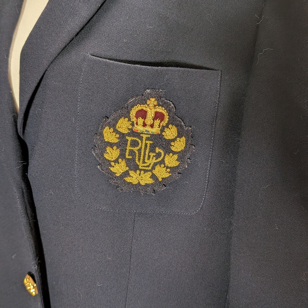 100% Pure New Wool Ralph Lauren Dark Blue Blazer with Gold Buttons - Picture 8 of 12